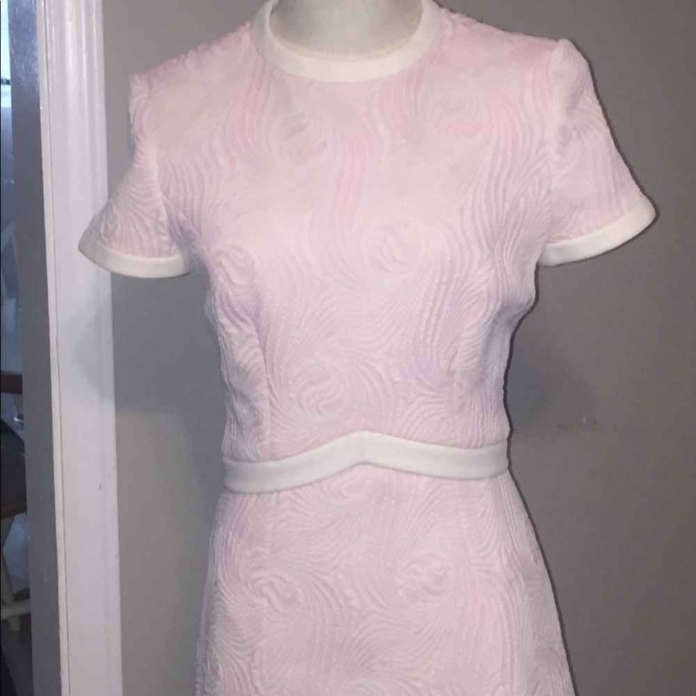Pink and white knit dress and jacket